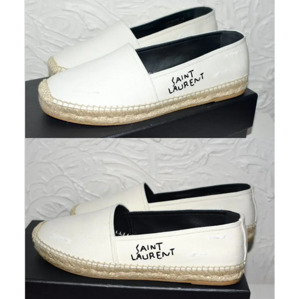SAINT LAURENT Logo Embroidered Espadrille Flats